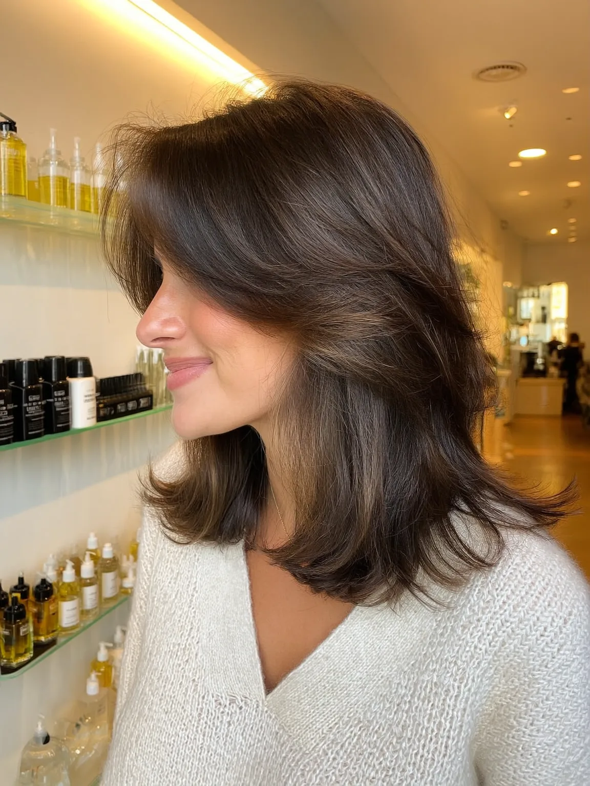 Shoulder-Length Rich Espresso Brown Long Layers